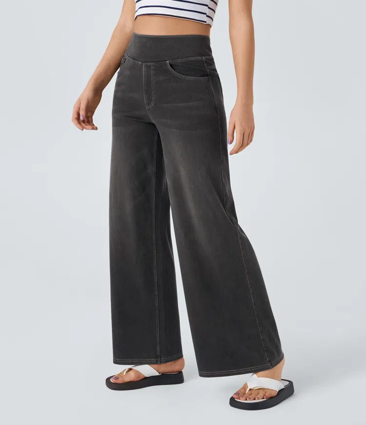 Vanelle | Hoge taille jeans met wijde pijpen voor dames – Comfortabele stretchdenim, casual en stijlvol
