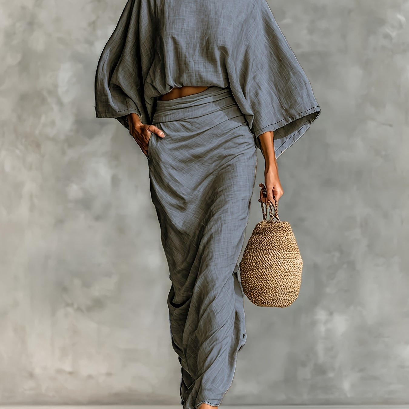 Rhylia | Dames 2-delige set – Crop top met vleermuismouwen en rok, elegante outfit