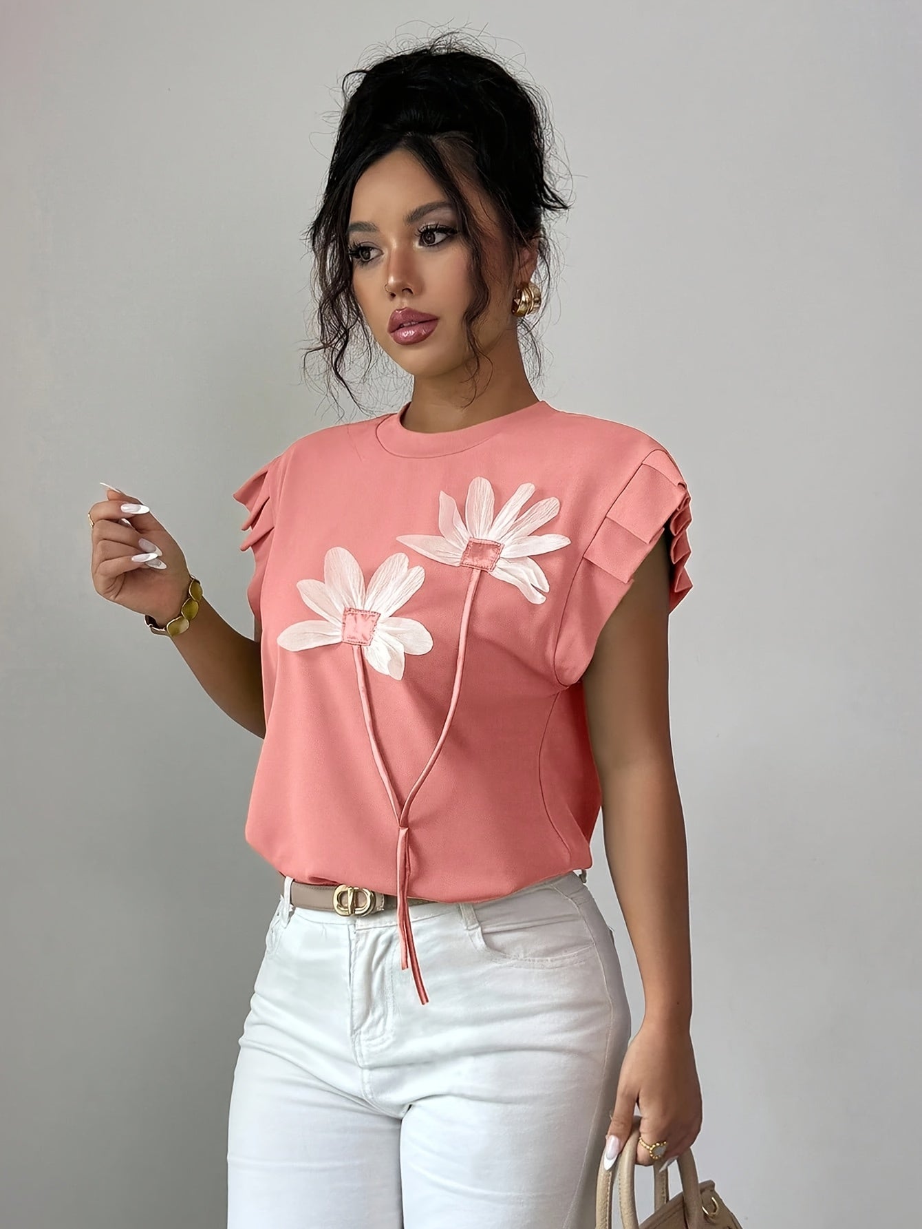 Cybelle | Mouwloze top met bloemenprint en contrasterende details voor dames - Casual, lichtgewicht zomert-shirt