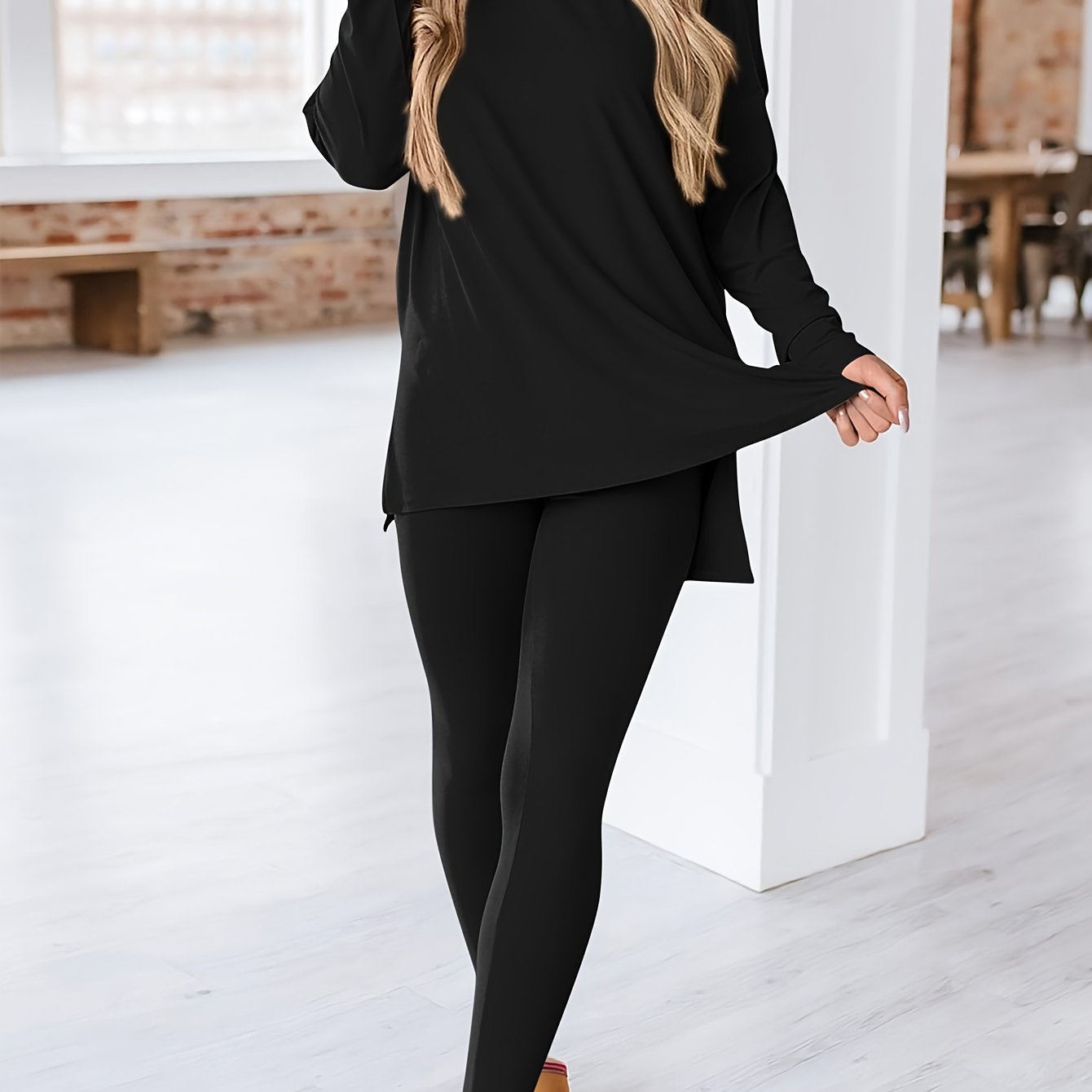 Elinor | 2-delige loungewearset voor dames – top met lange mouwen en legging, casual nachtkleding
