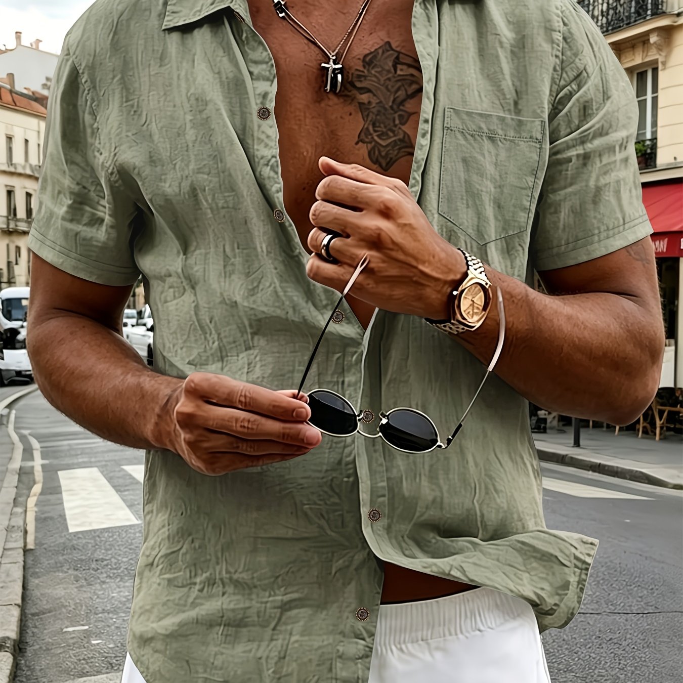 Jexil | Henley-shirt met korte mouwen voor heren – Casual, lichtgewicht zomershirt van linnenmix