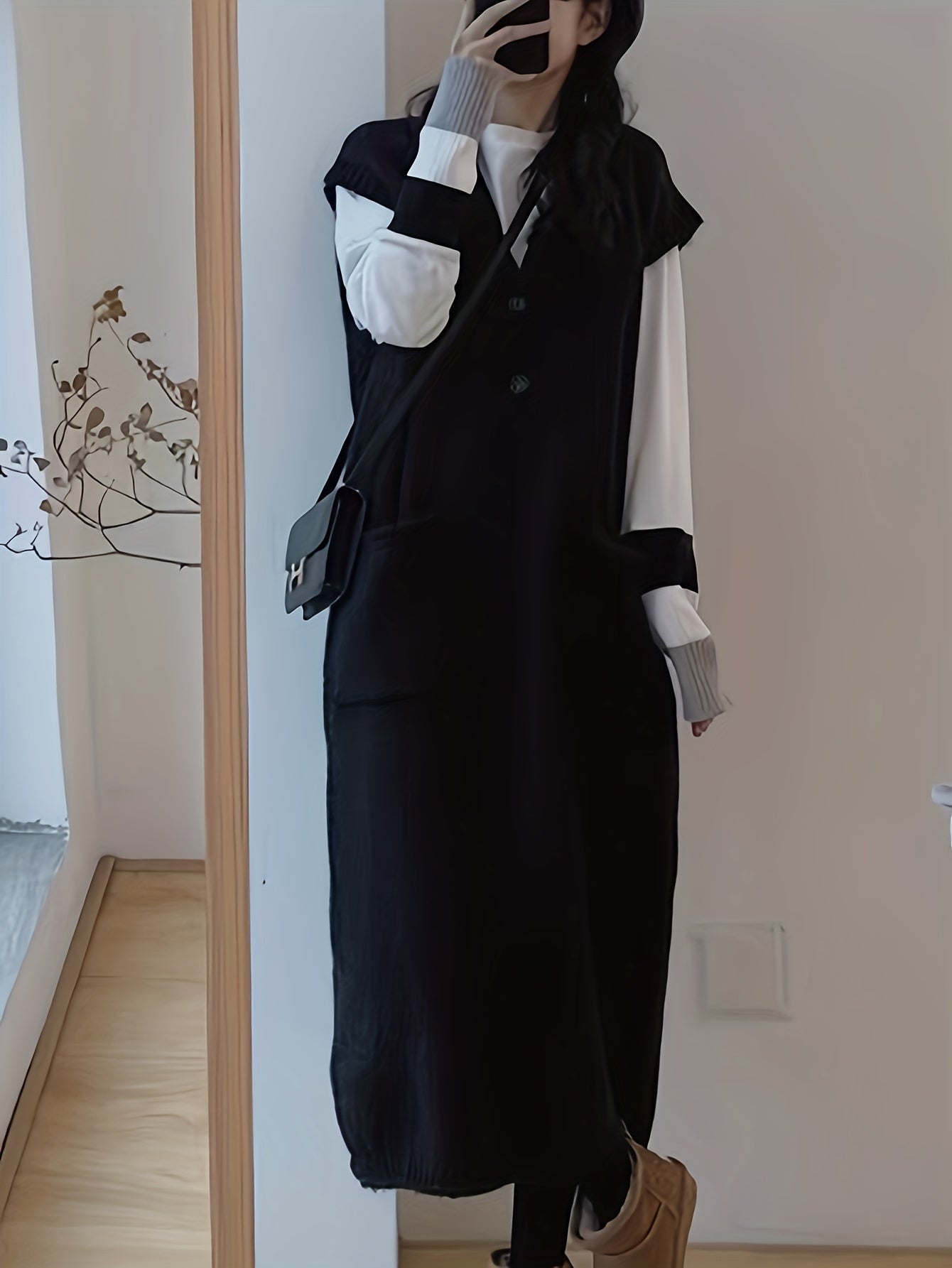 Rylthia | Mouwloze Gebreide Midi Jurk met Zakjes – Layering Tankjurk, Zachte Stretch Knit