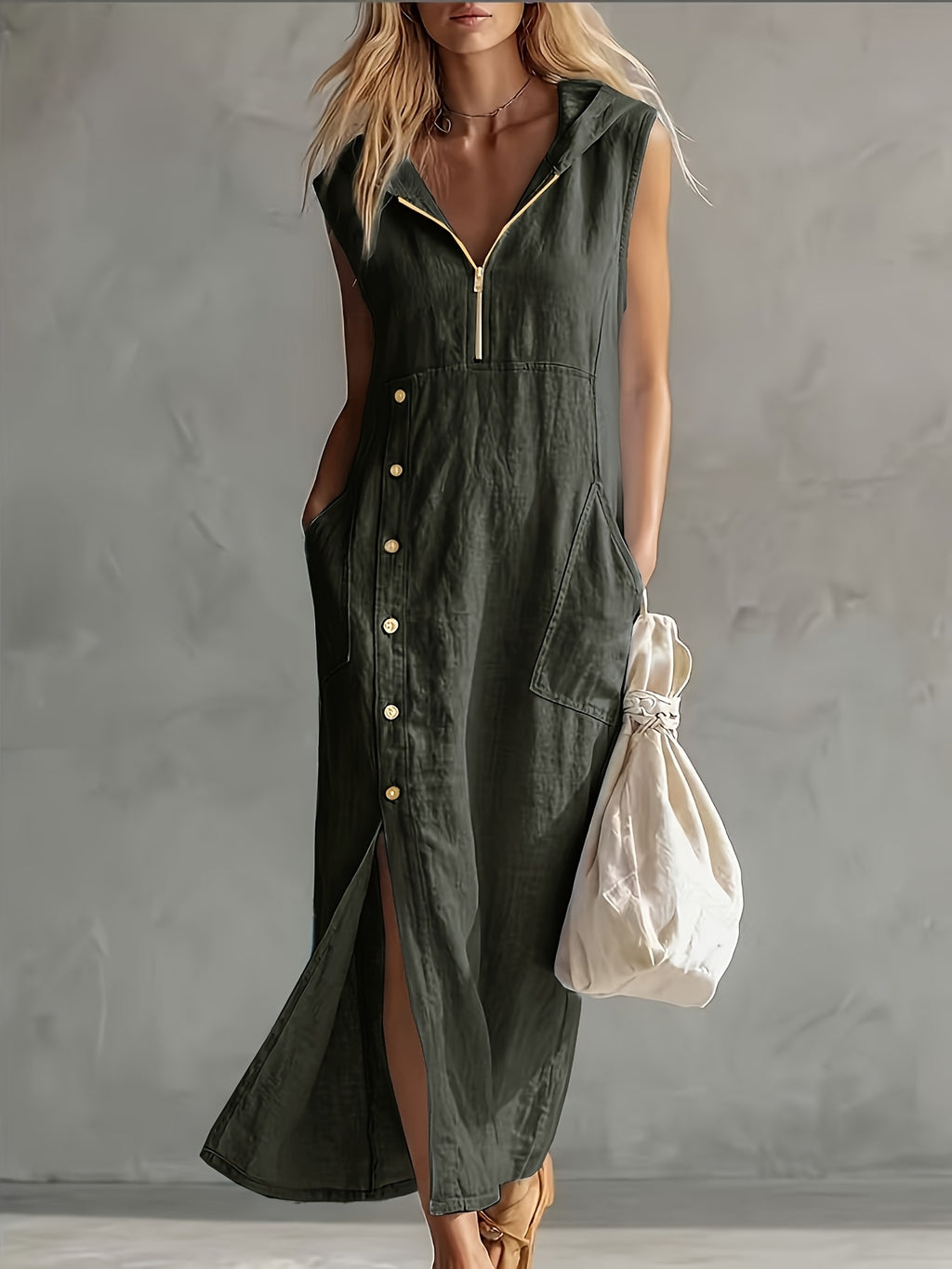 Kyrina | Zomerjurk met capuchon voor dames, casual, losse pasvorm, lichtgewicht, comfortabel
