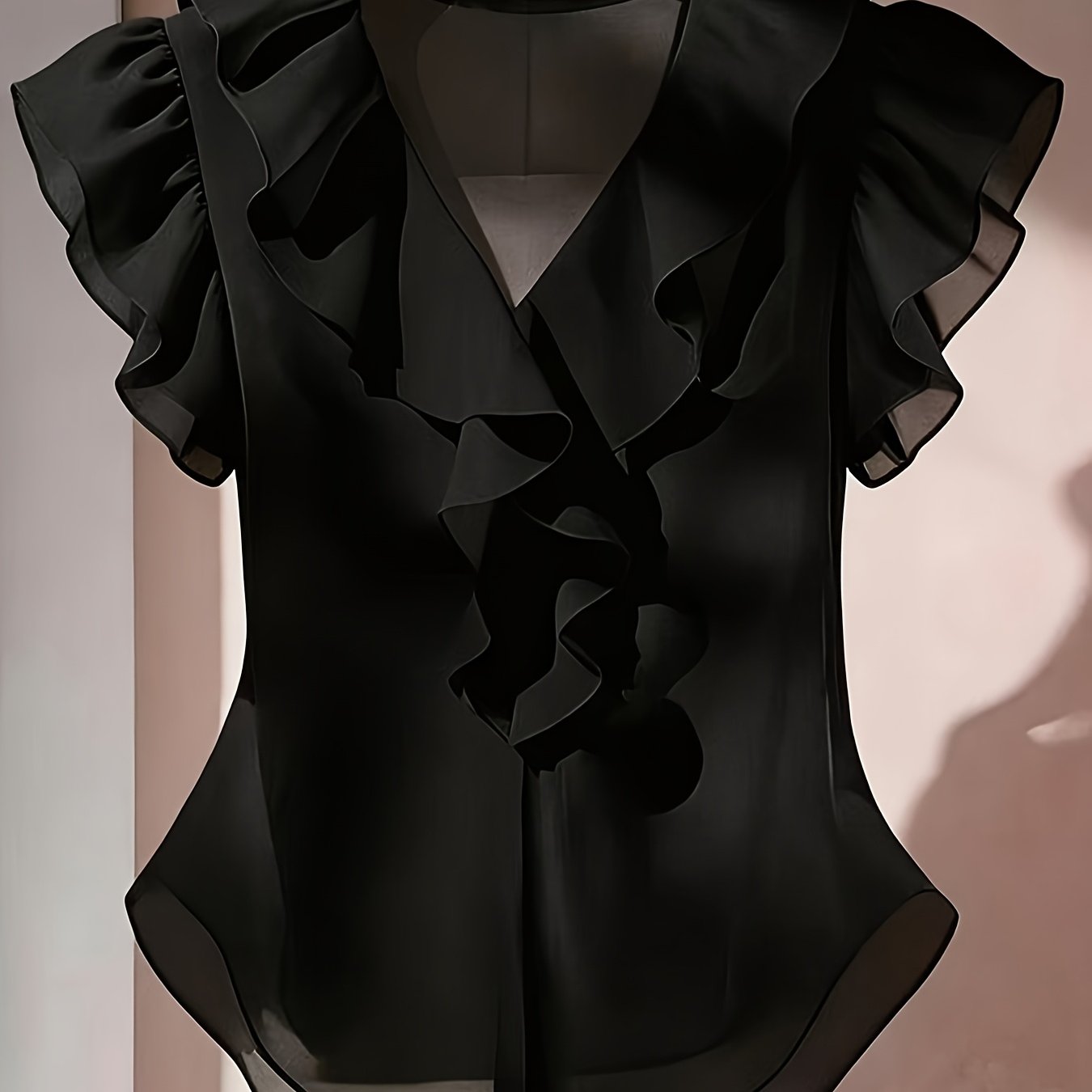 Vaenyra | Damesblouse in Franse stijl van chiffon – effen kleur met ruches en korte mouwen