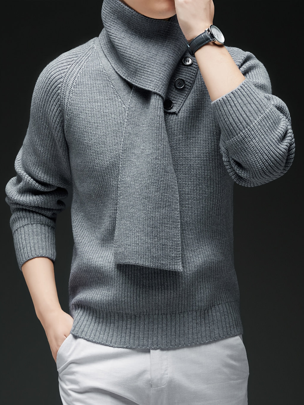 Drayke | Heren  V-hals gebreide trui  Pullover met lange mouwen en afneembare sjaalkraag