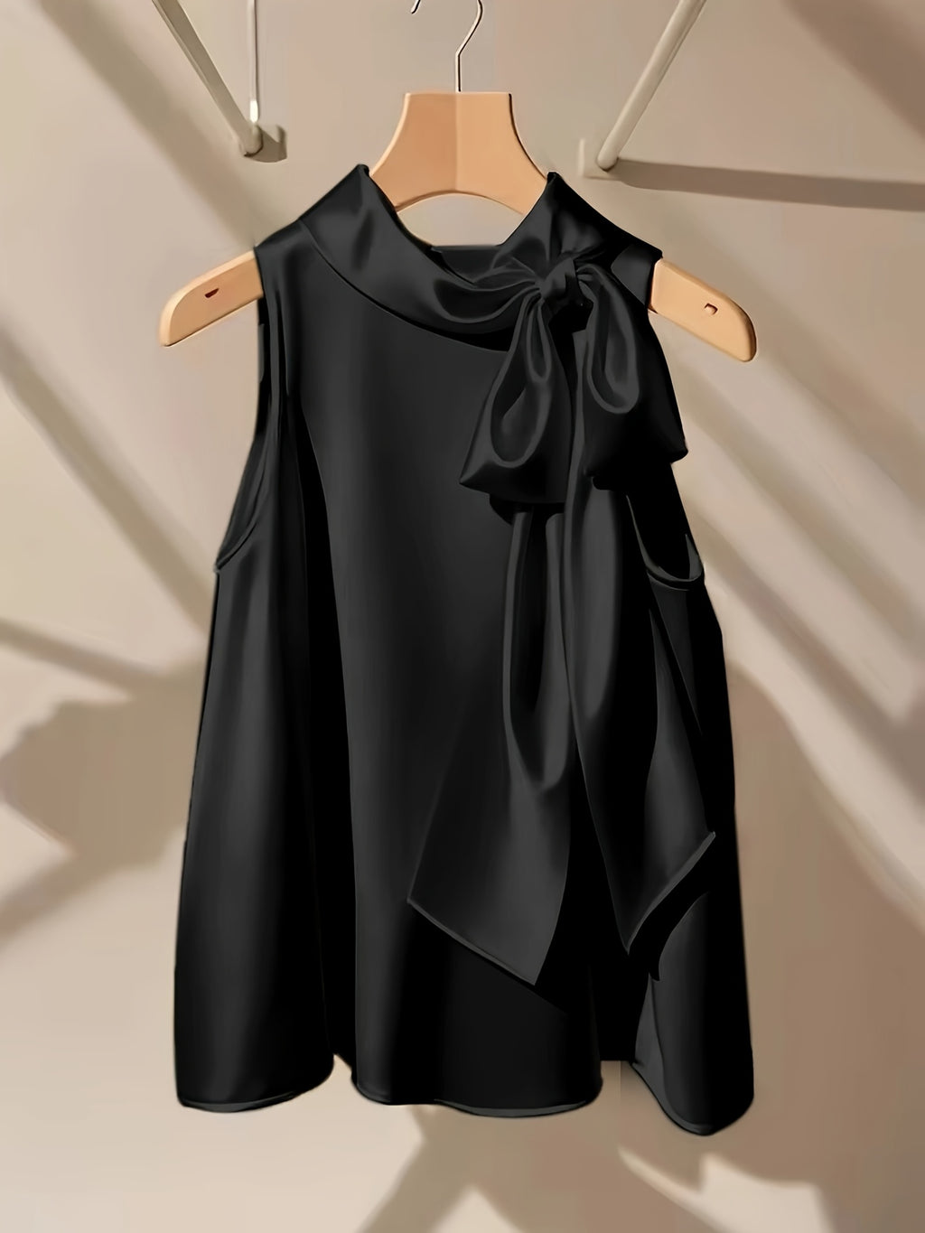 Azae | Mouwloze damesblouse met strik, elegant, effen, ronde hals