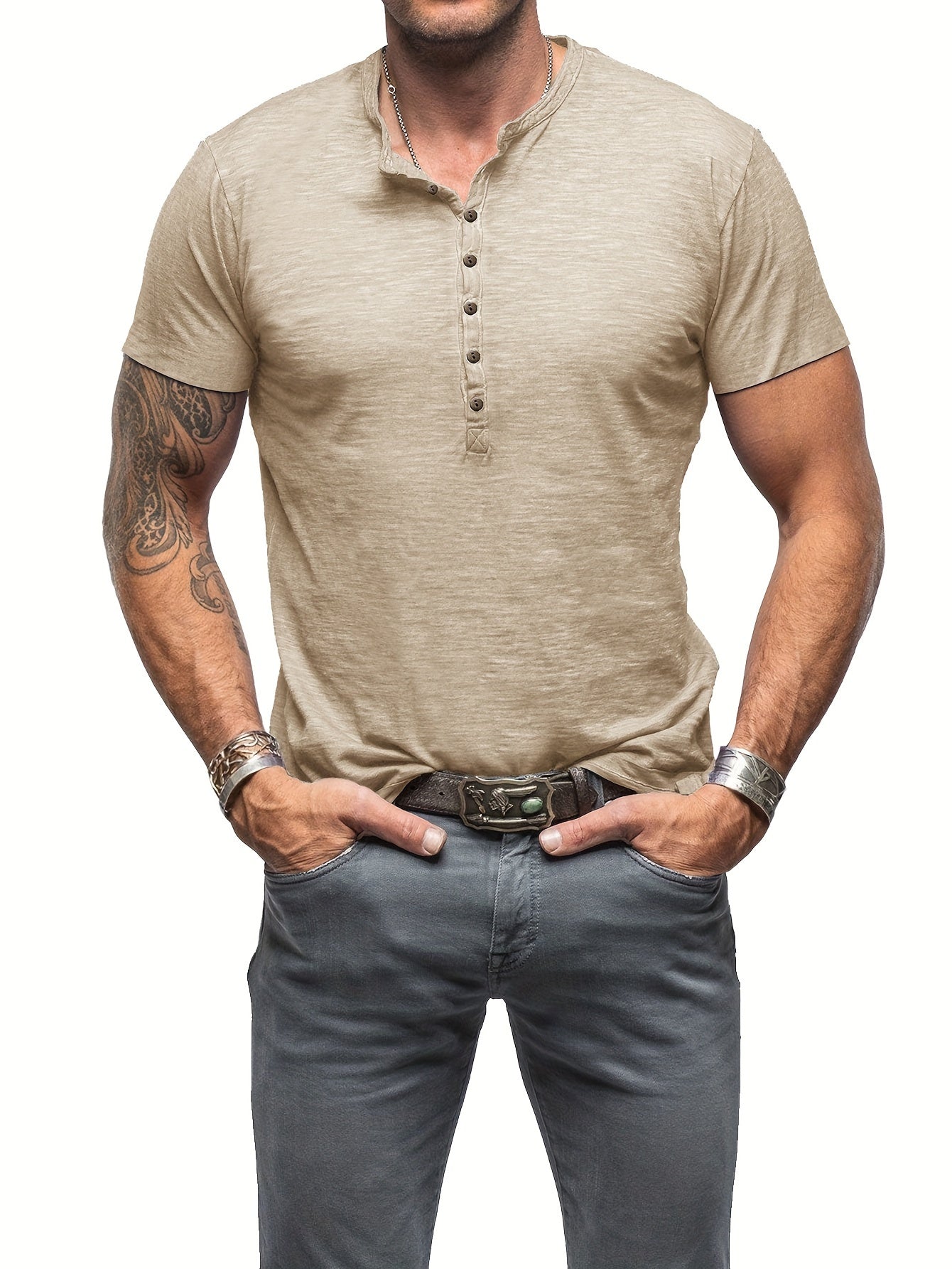 Riggs | Henley-Hemd für Herren im Vintage-Stil aus Baumwolle – Knopfleiste, Rundhalsausschnitt