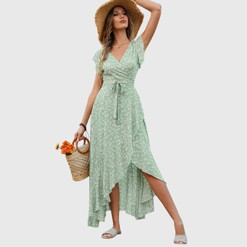 Alisande | Mouwloze bloemenjurk met V-hals en strikceintuur, casual damesjurk