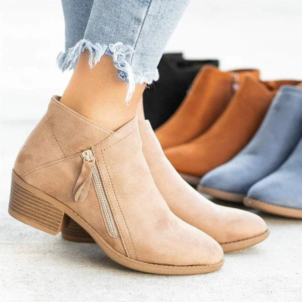 Comforra | Orthopädische Damen-Ankle-Boots aus Leder – Wildleder, seitlicher Reißverschluss, bequeme Passform