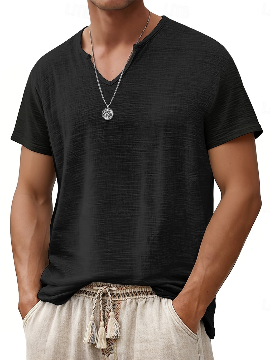 Tariano  | Ademend T-shirt met V-hals voor heren, casual, korte mouwen, effen kleur