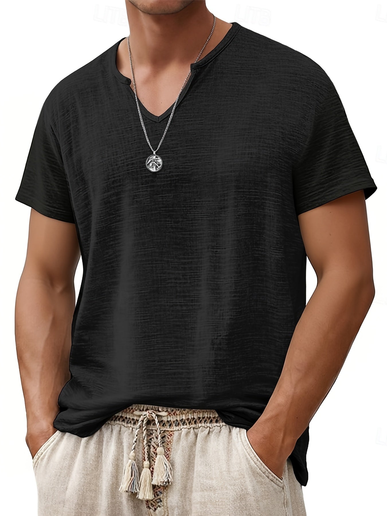 Tariano  | Ademend T-shirt met V-hals voor heren, casual, korte mouwen, effen kleur