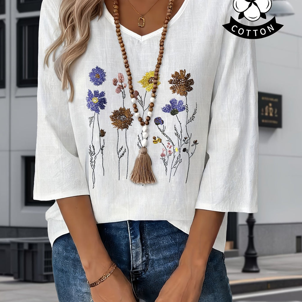 Liorithra | Damesblouse met bloemenborduursel – Elegant casual overhemd