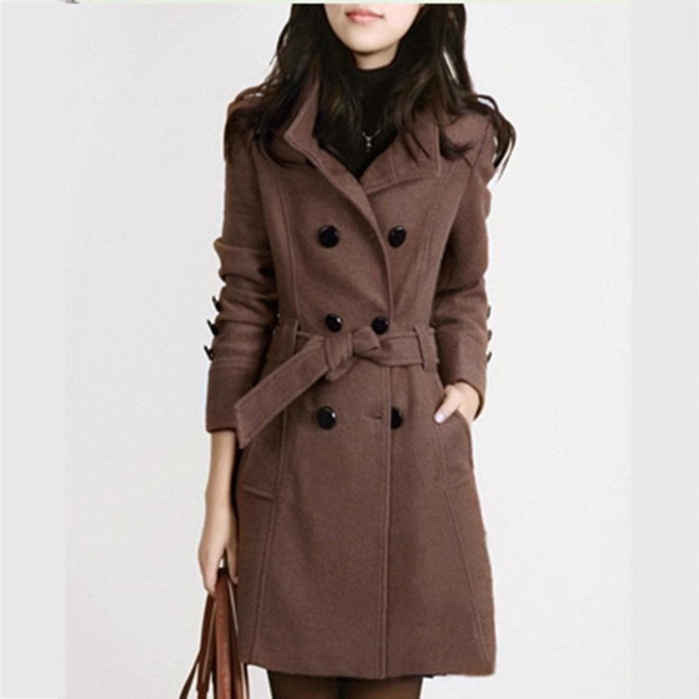 Cassira | Trench-coat femme en laine mélangée, coupe cintrée, croisé, avec ceinture