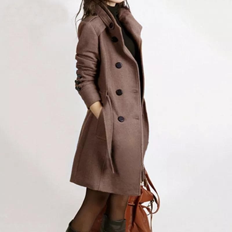 Cassira | Trench-coat femme en laine mélangée, coupe cintrée, croisé, avec ceinture