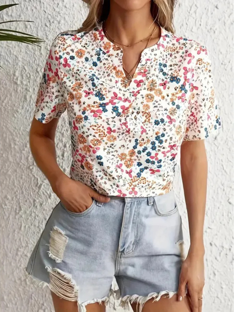 Lucrezia | Kurzarmbluse mit Blumenmuster für Damen – Stilvolles Top