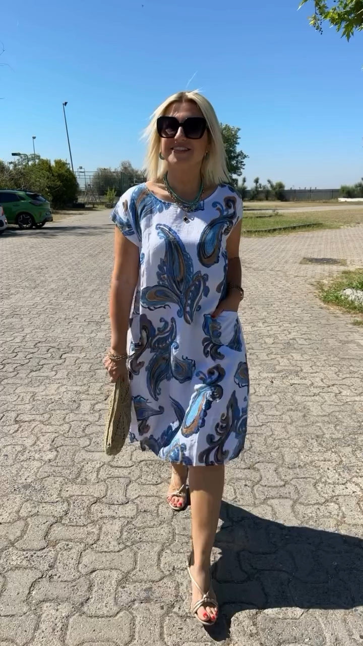 Hexina | Lichtgewicht zomerse mini-jurk voor dames – korte mouwen, casual pasvorm met print
