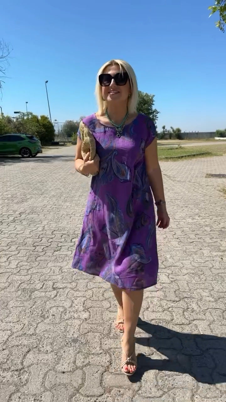 Hexina | Lichtgewicht zomerse mini-jurk voor dames – korte mouwen, casual pasvorm met print