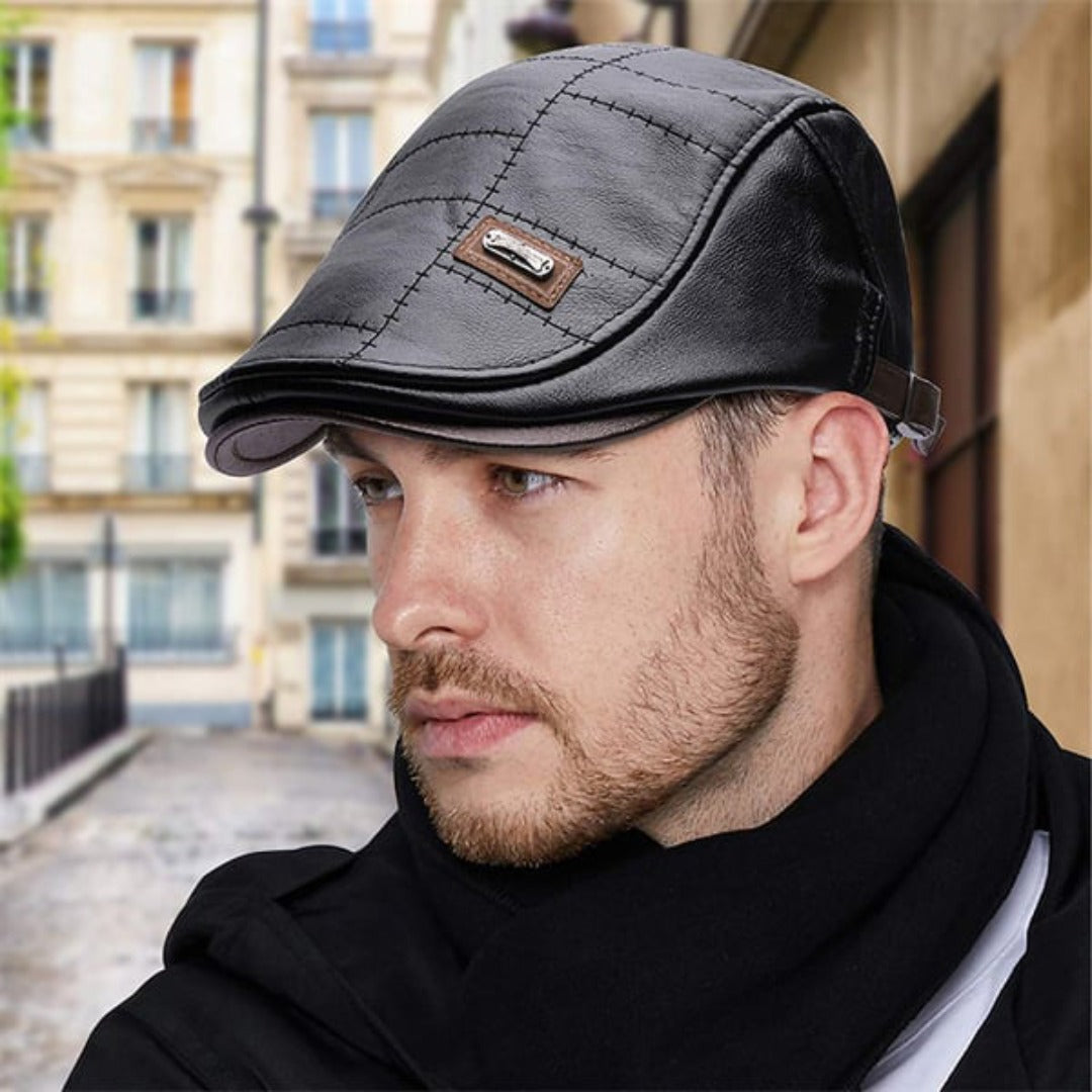 Urian | Retro platte pet voor heren – leren baretstijl, klassieke vintage newsboy-hoed