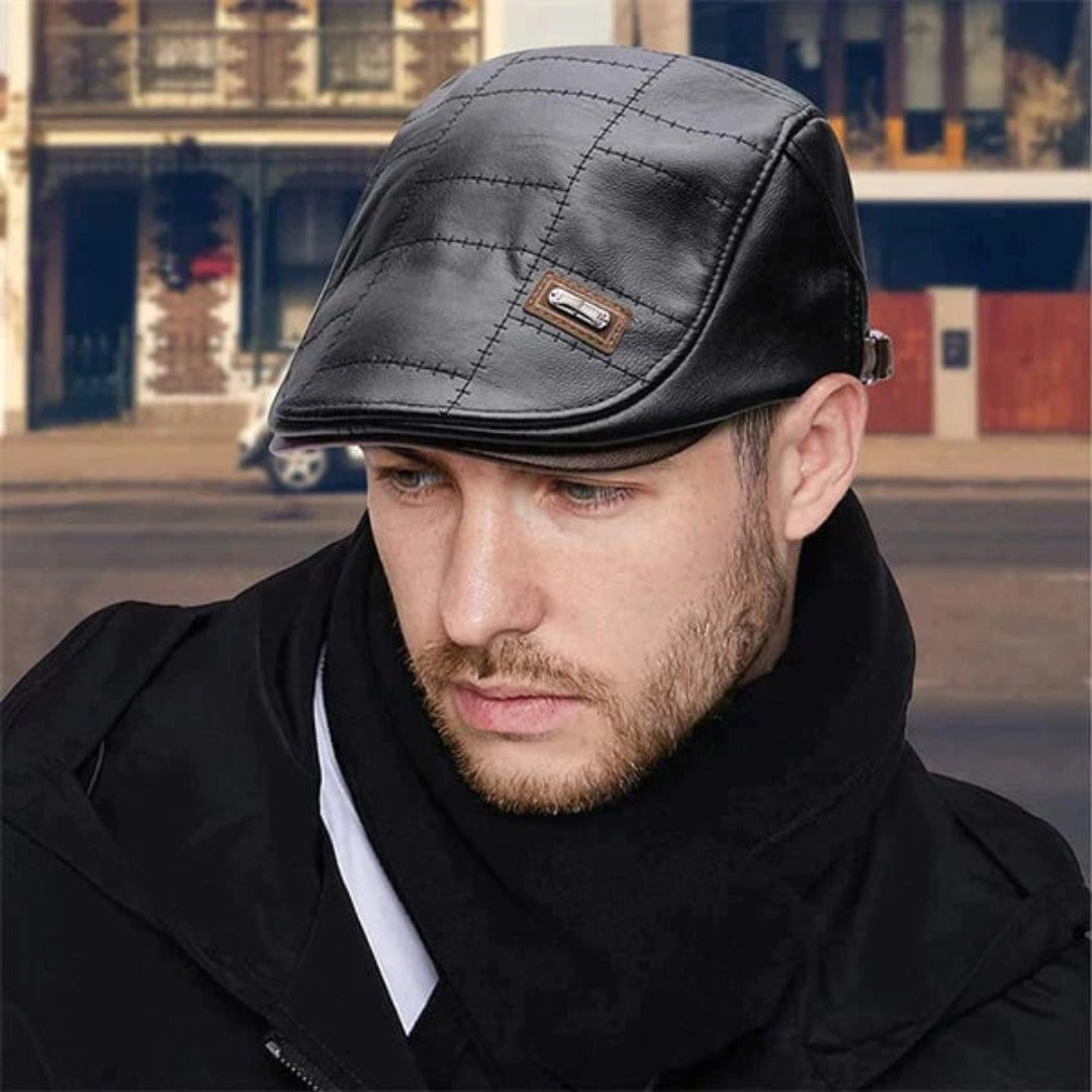 Urian | Retro platte pet voor heren – leren baretstijl, klassieke vintage newsboy-hoed
