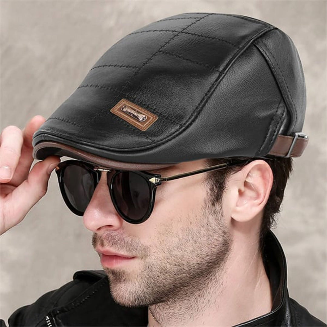 Urian | Retro platte pet voor heren – leren baretstijl, klassieke vintage newsboy-hoed