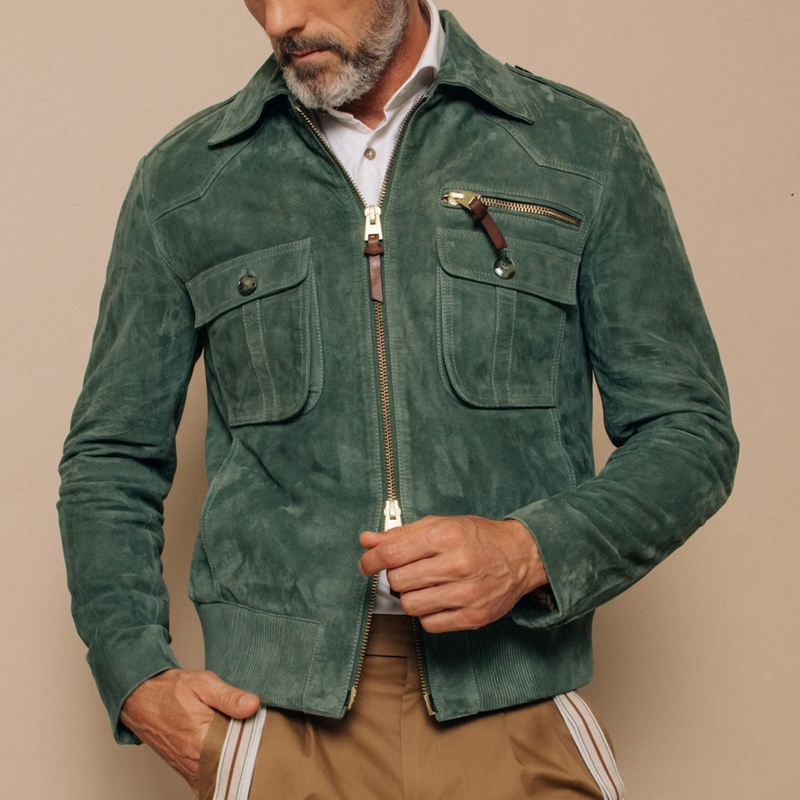 Orenth | Retro suède jas voor heren met reverskraag, ritssluiting, borstzak, casual bovenkleding