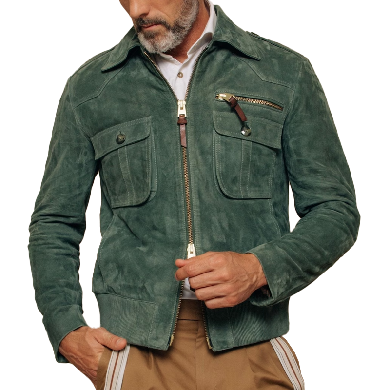 Orenth | Retro suède jas voor heren met reverskraag, ritssluiting, borstzak, casual bovenkleding