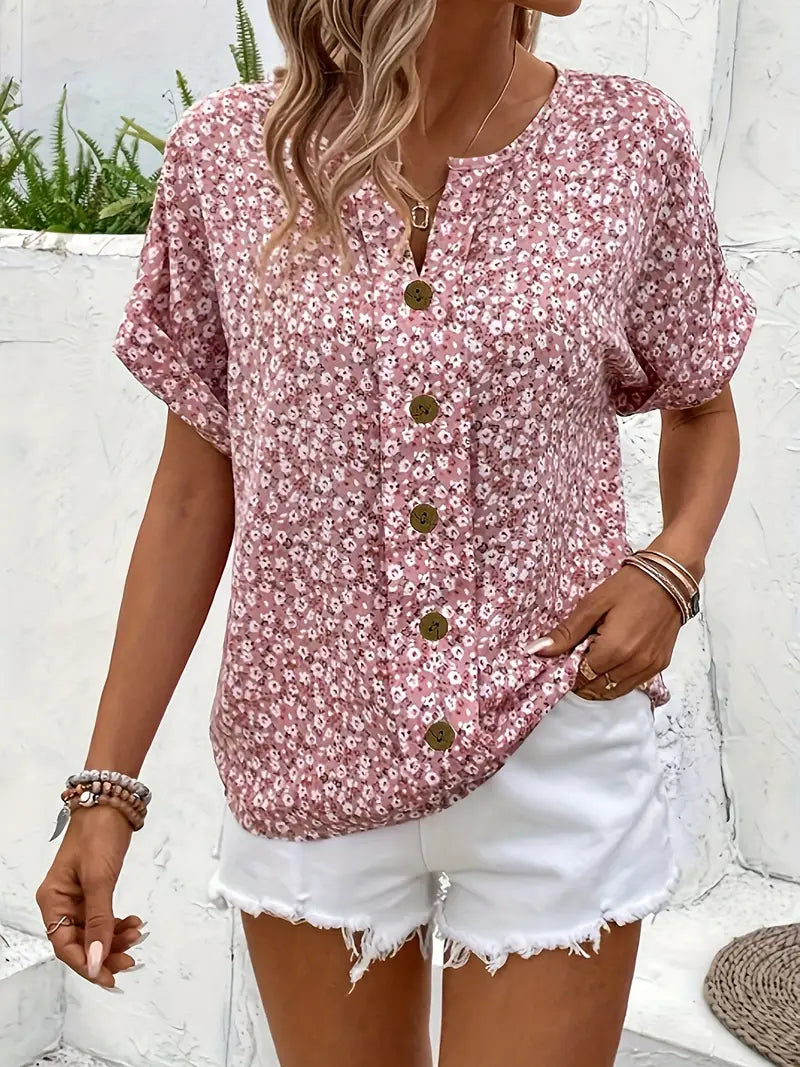 Lucrezia | Chemise à manches courtes pour femme, imprimé floral - Haut élégant