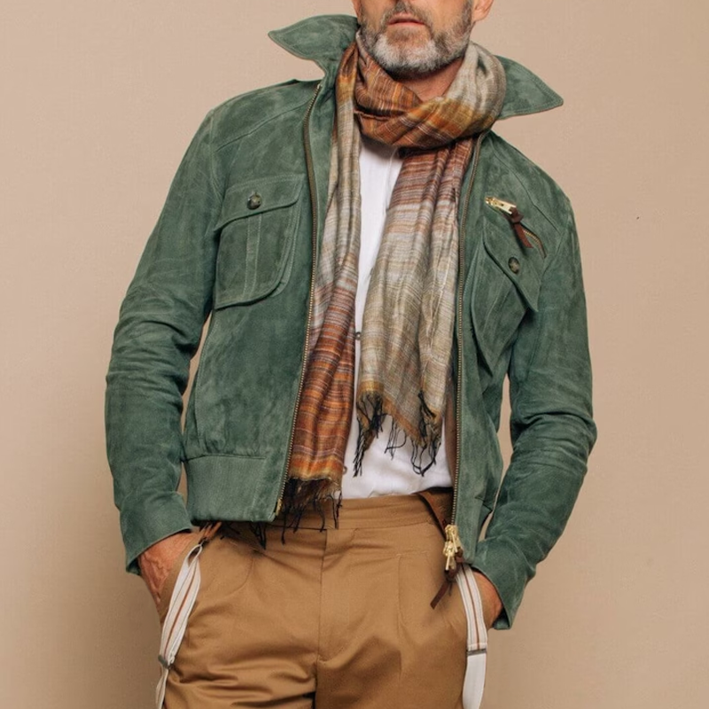 Orenth | Retro suède jas voor heren met reverskraag, ritssluiting, borstzak, casual bovenkleding