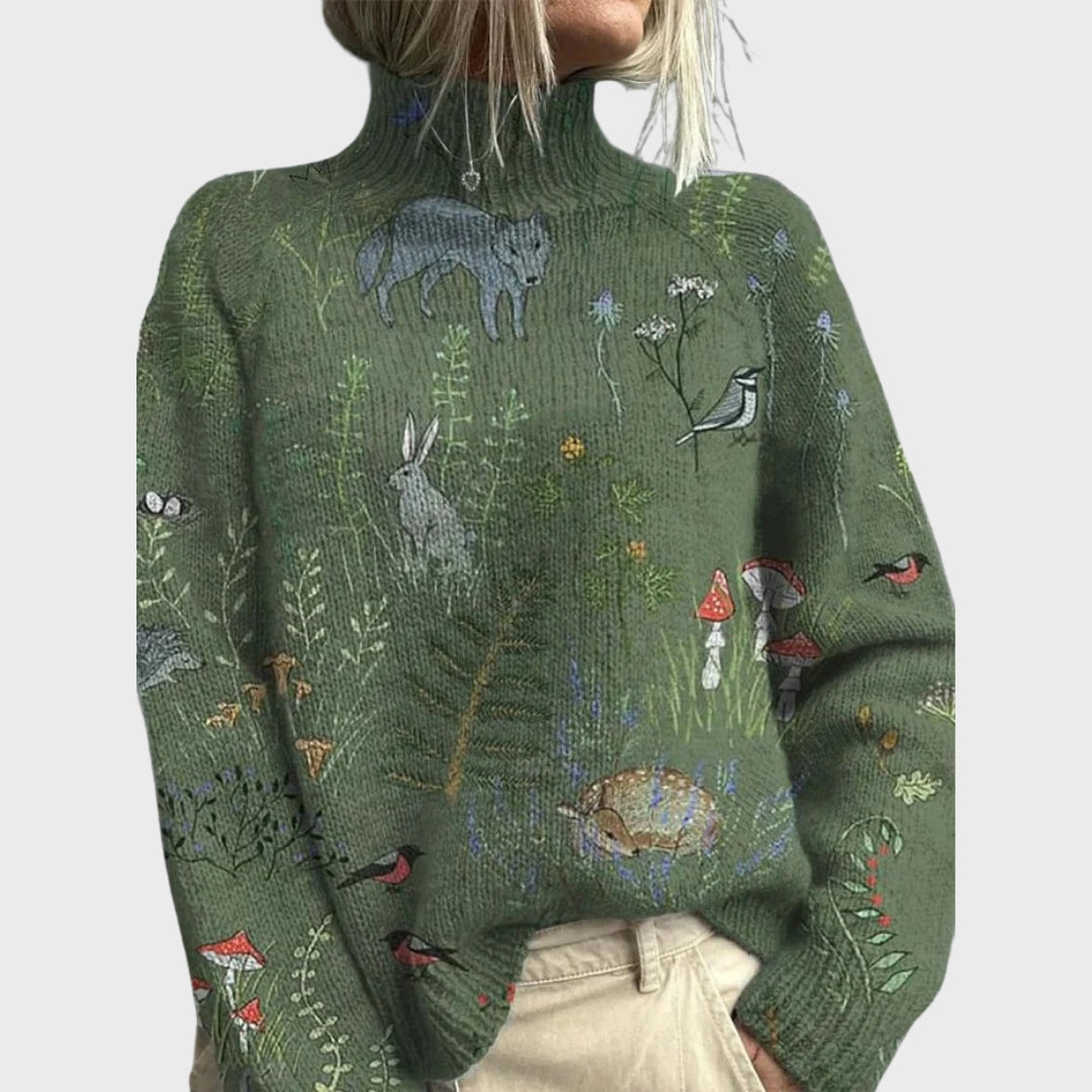Vanyara | Pull col roulé en maille imprimé animal – Pull d'automne confortable pour femme