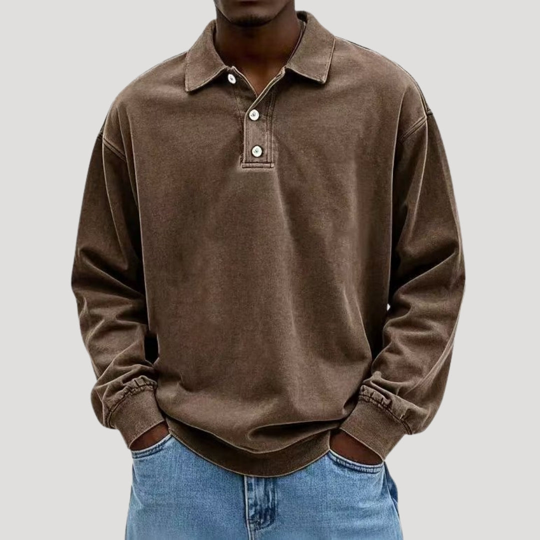 Lumor | Polo voor heren van zacht geborsteld katoen – Casual comfortabel shirt met lange mouwen