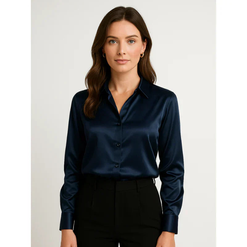 Sylmirae | Satijnen blouse voor dames – Chique top met knopen voor op kantoor