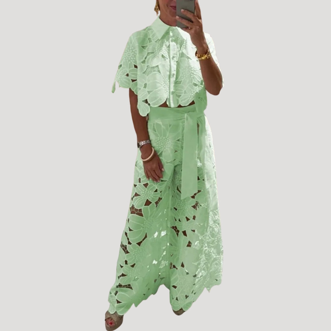 Avyrena | Dames set met kant – bijpassende top en rok, elegante tweedelige set