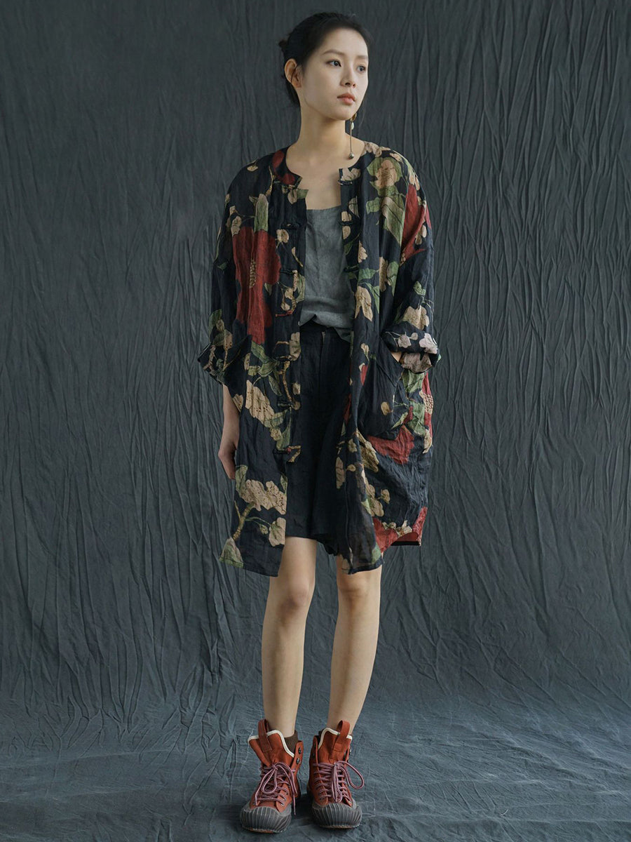Dryelle | Vintage lenteblouse met bloemenprint in grote maten, van ramie – lichtgewicht, losse pasvorm