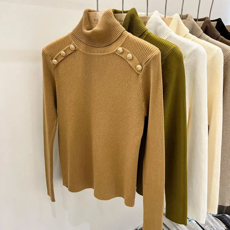 Baerise | Dames coltrui – Knoopaccenten, elegante wintertop met lange mouwen