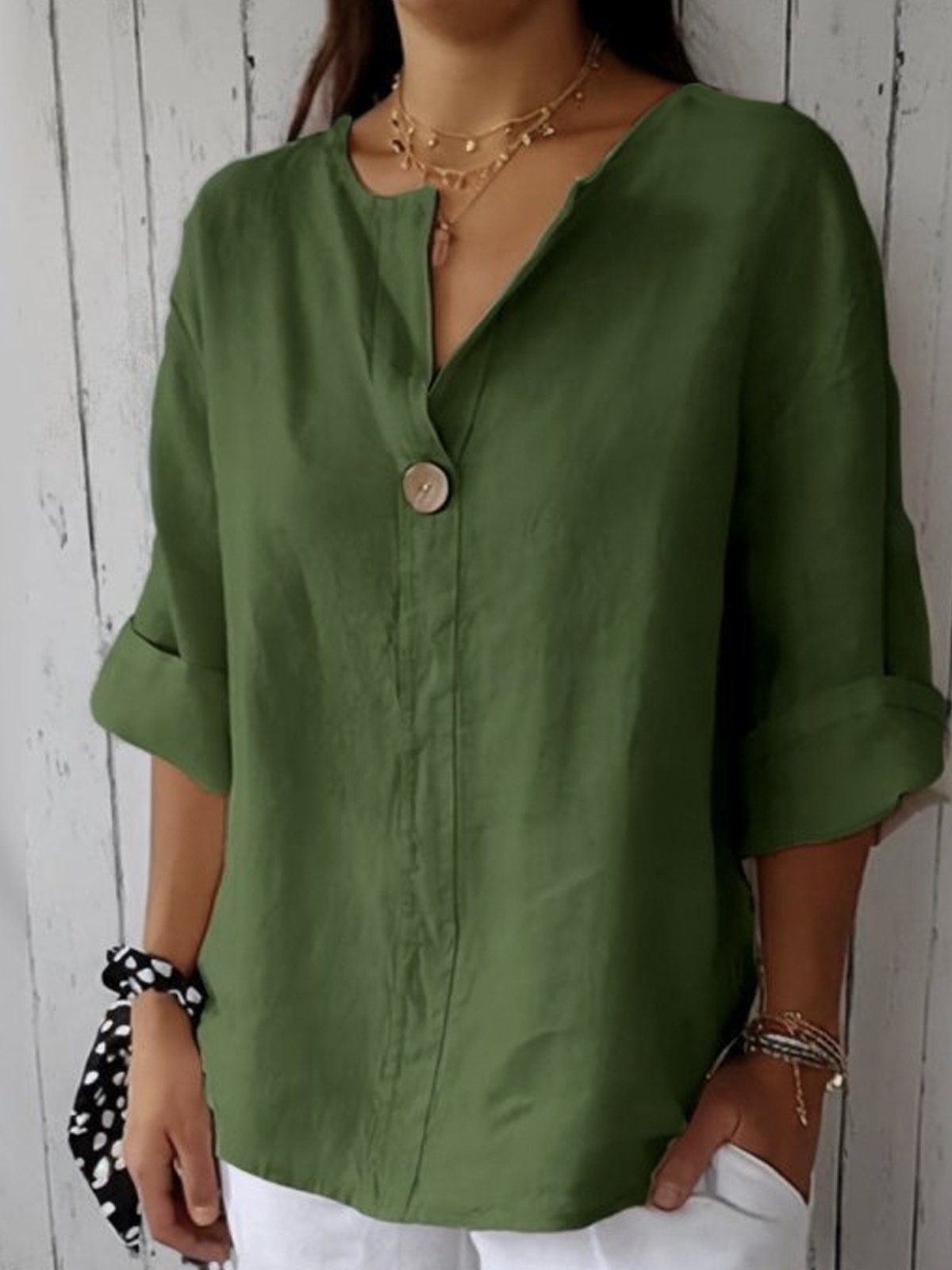 Csilla | Vrouwen casual ademende knoop accent blouse - Mid mouw zomer shirt