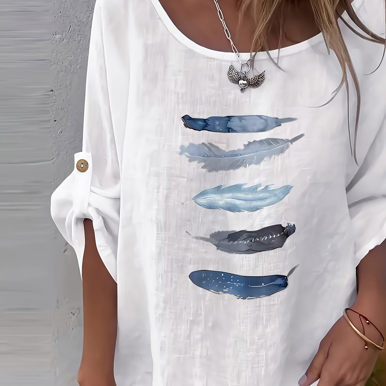 Myrala | Damesblouse met print en knopen – Casual shirt met ronde hals en losse pasvorm