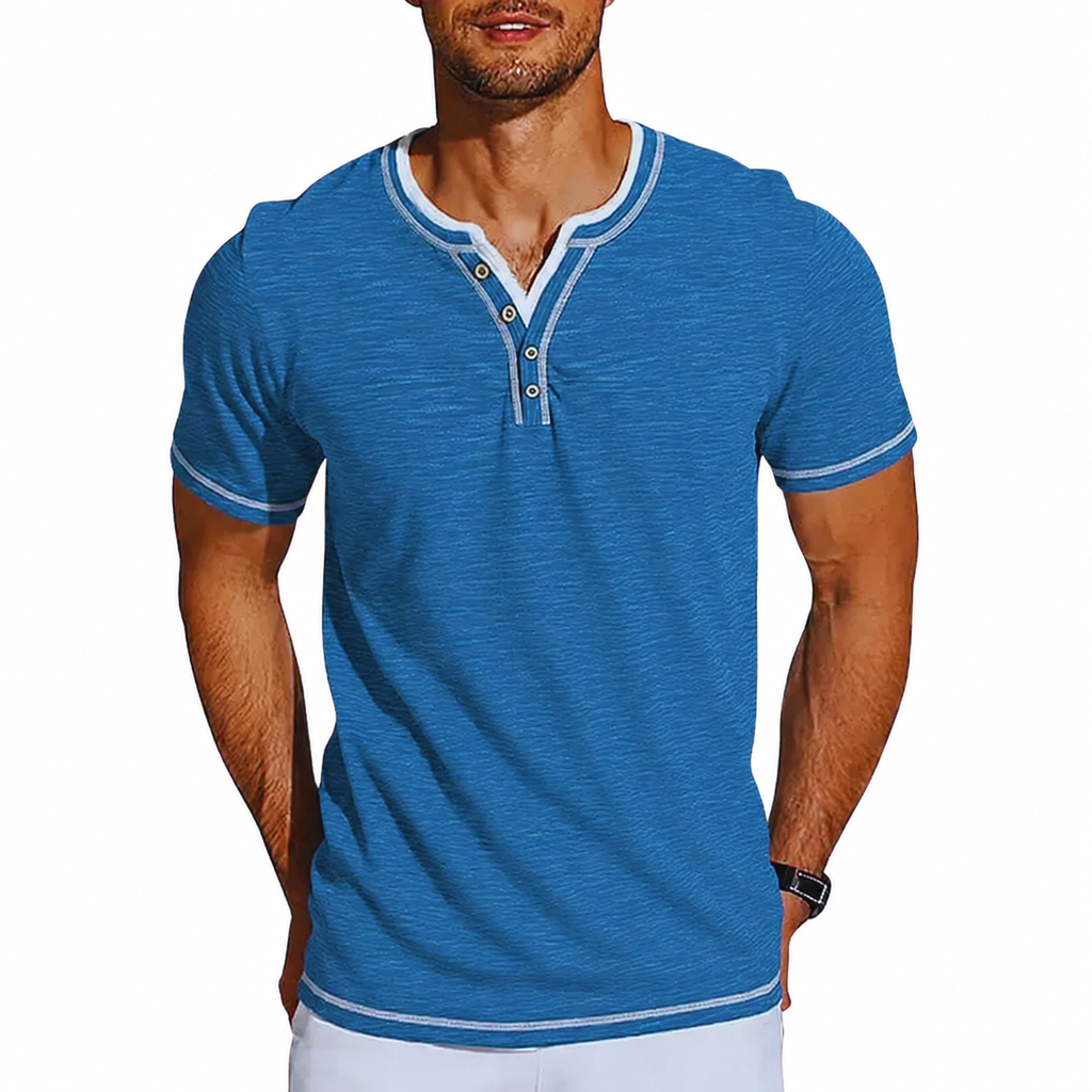 Tyvren | Heren Henley T-shirt – Korte Mouwen, Ademend Casual Zomer T-shirt met Knoopsluiting bij de Hals