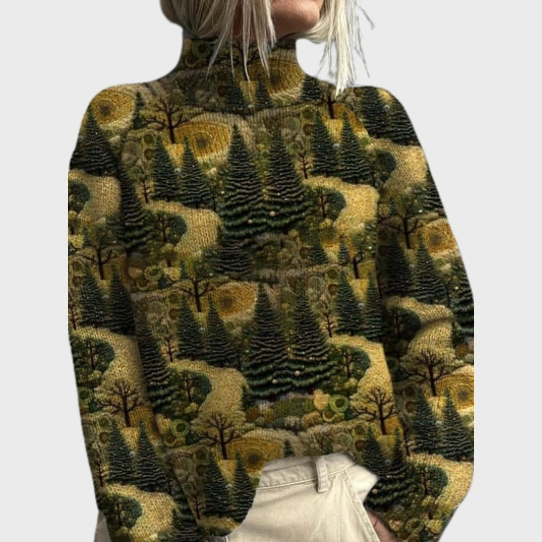 Vanyara | Strickpullover mit Rollkragen und Tiermuster – Bequemer Herbstpullover für Damen