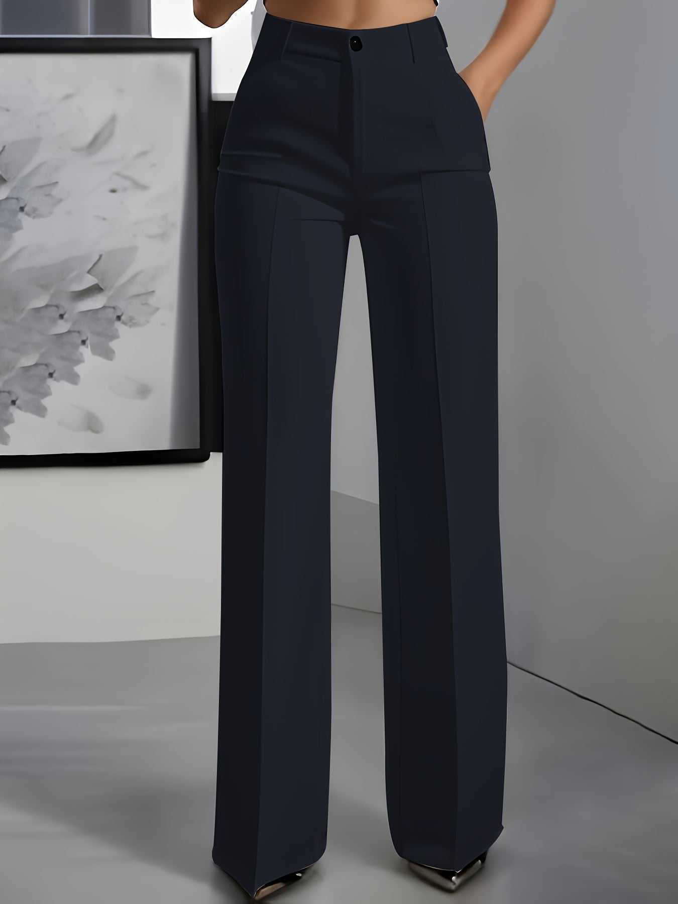 Oralia | Elegante Damenhose mit weitem Bein – Gerade geschnittene, hochgeschnittene Hose mit Knopfverschluss