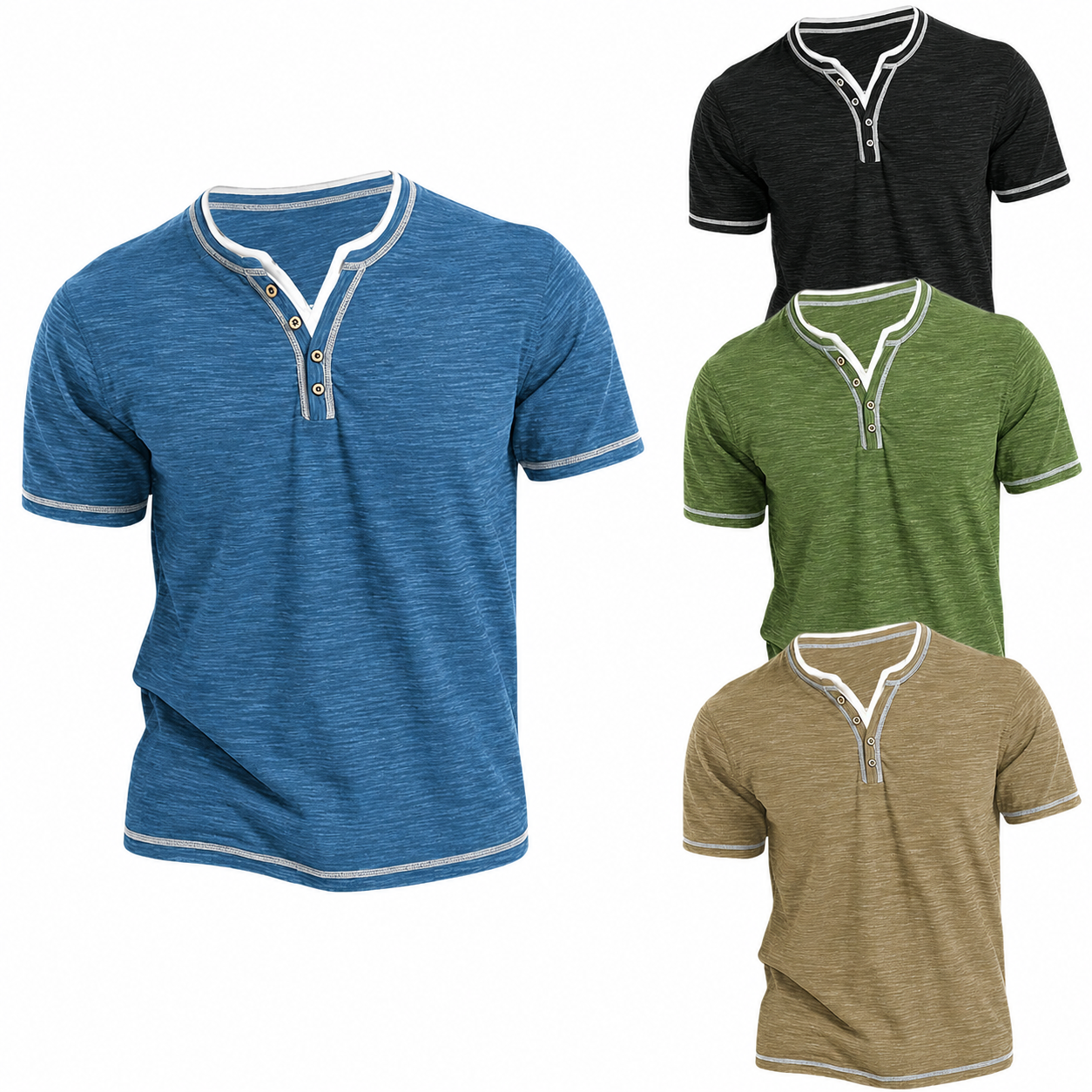 Tyvren | Heren Henley T-shirt – Korte Mouwen, Ademend Casual Zomer T-shirt met Knoopsluiting bij de Hals