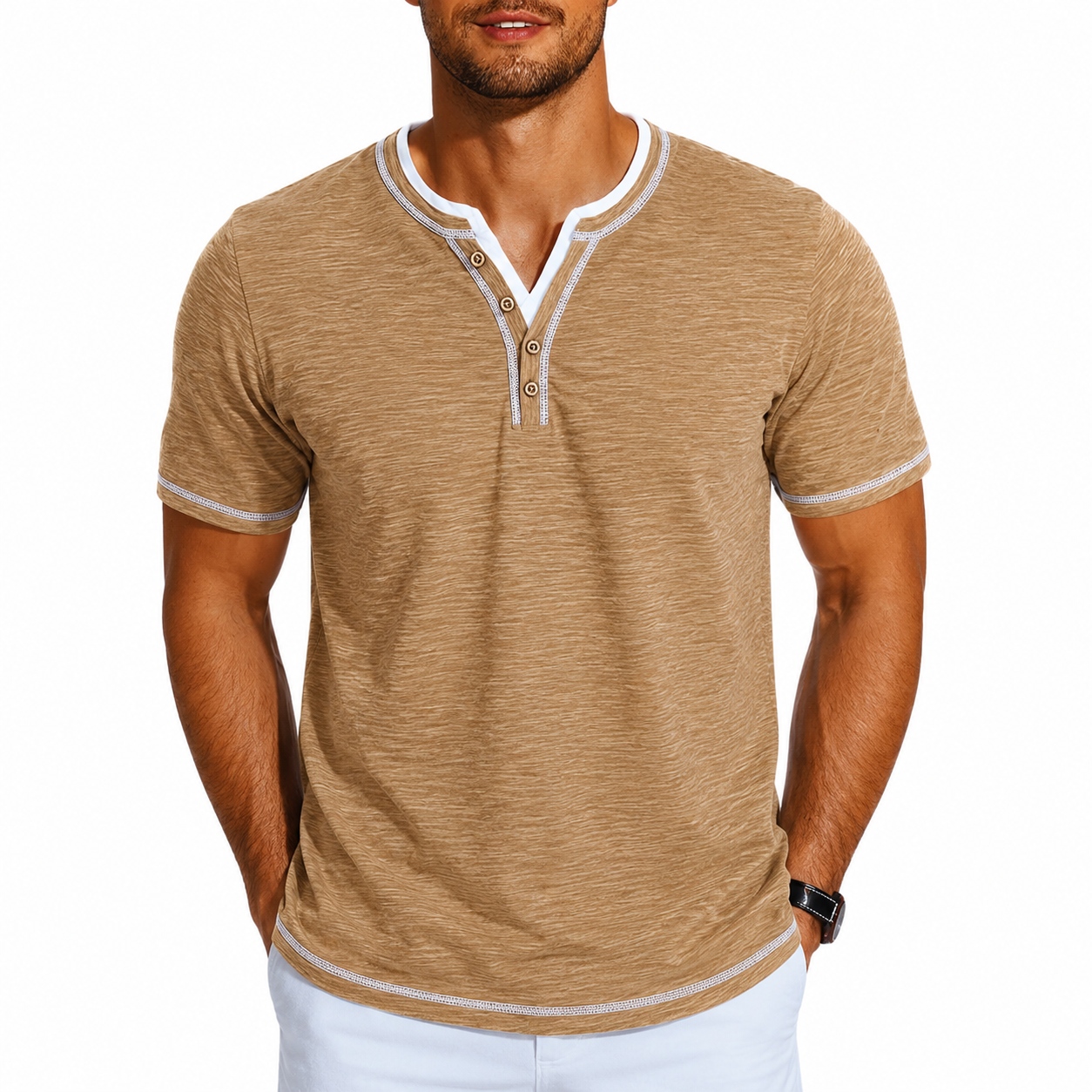 Tyvren | Heren Henley T-shirt – Korte Mouwen, Ademend Casual Zomer T-shirt met Knoopsluiting bij de Hals
