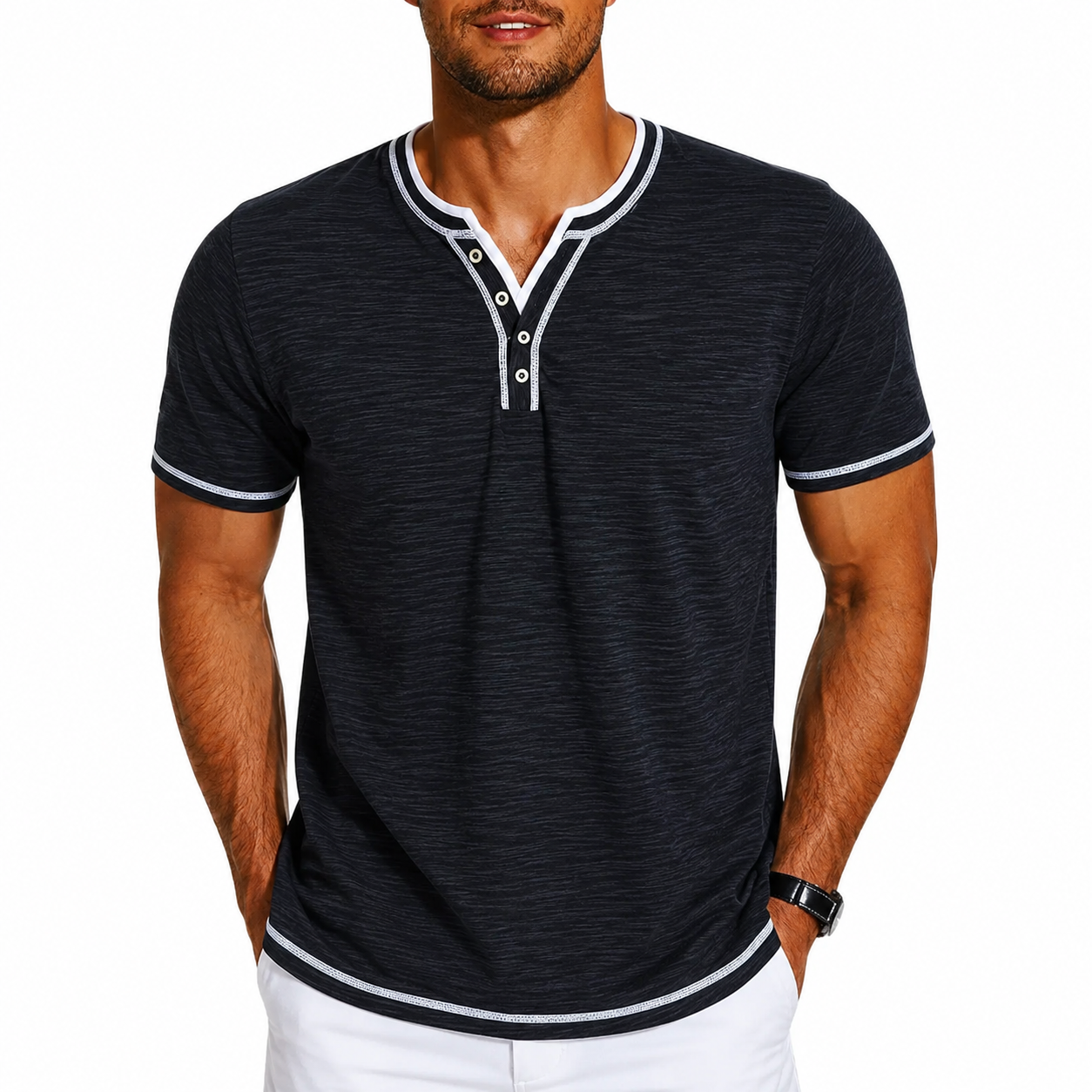 Tyvren | Heren Henley T-shirt – Korte Mouwen, Ademend Casual Zomer T-shirt met Knoopsluiting bij de Hals