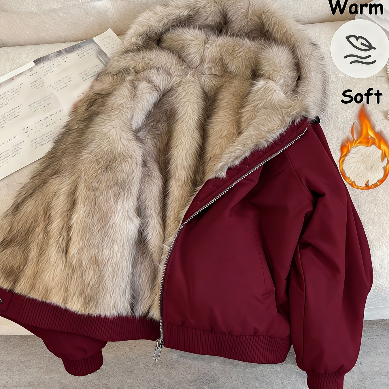 Veselina | Damesjas met capuchon en fleecevoering – Warme, harige winterjas, zachte casual bovenkleding