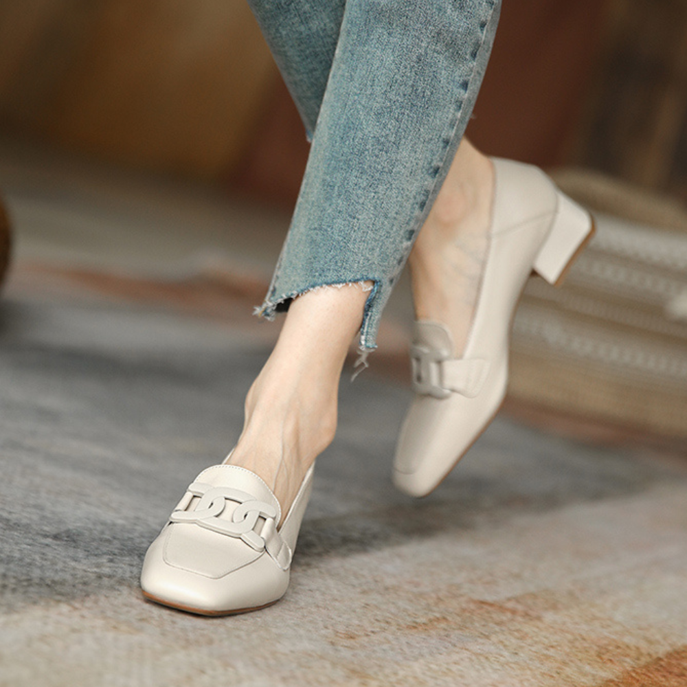 Evrynth | Dames leren loafers - Elegant gespdesign, dikke hakken