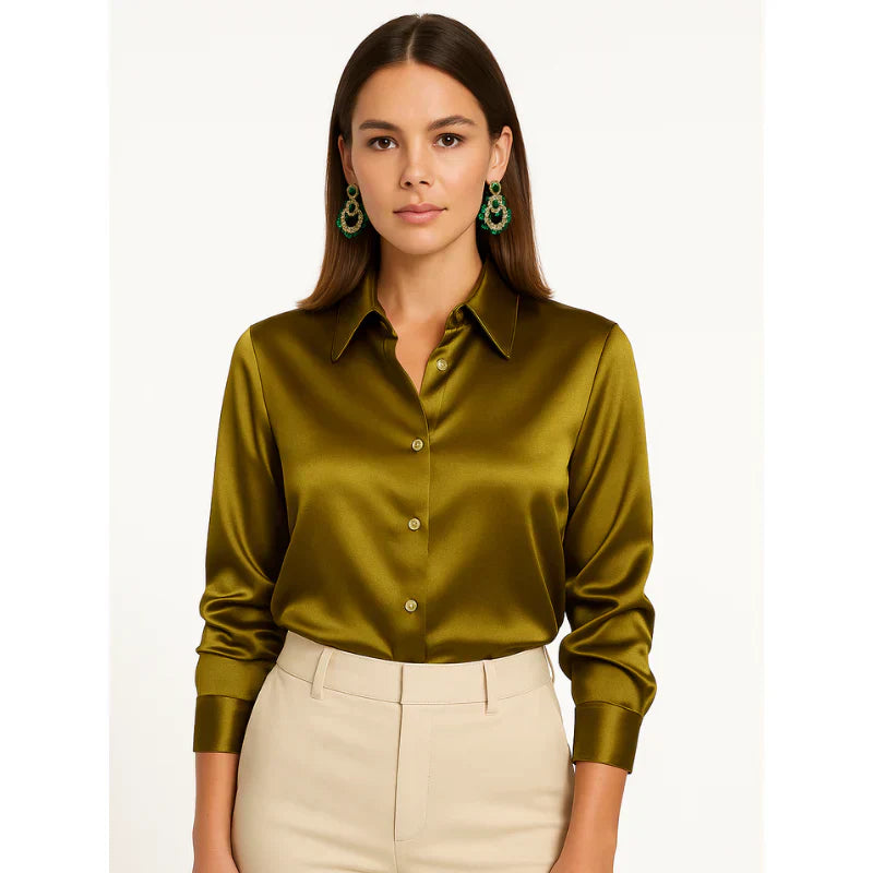 Sylmirae | Satijnen blouse voor dames – Chique top met knopen voor op kantoor