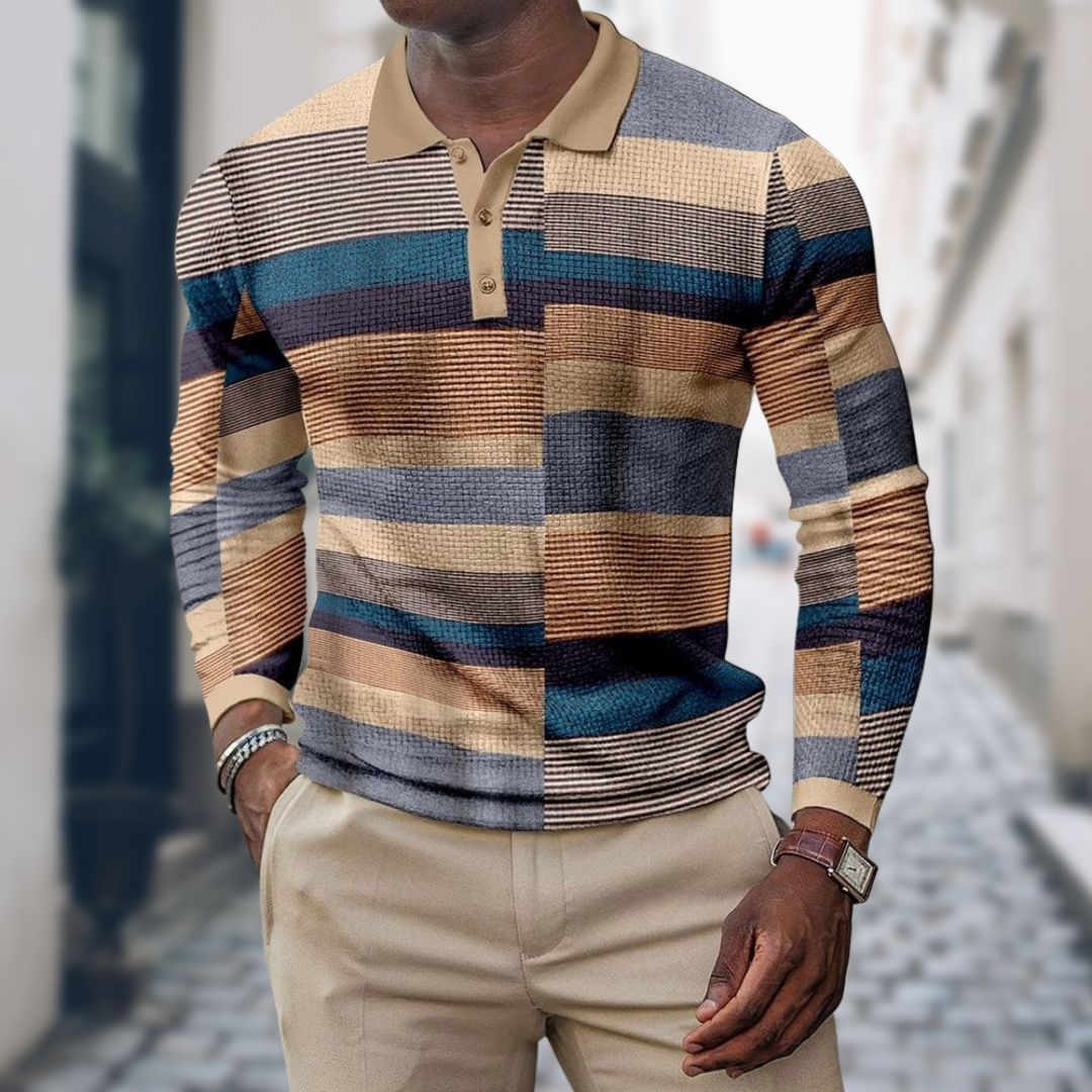 Slavko | Herenpoloshirt met patchwork en lange mouwen - Casual, stijlvol en zacht katoenmix