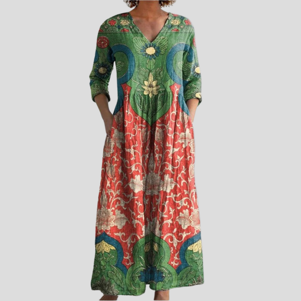 Sylverine | Vintage maxi-jurk met bloemenprint voor dames – Casual boho jurk met retro print