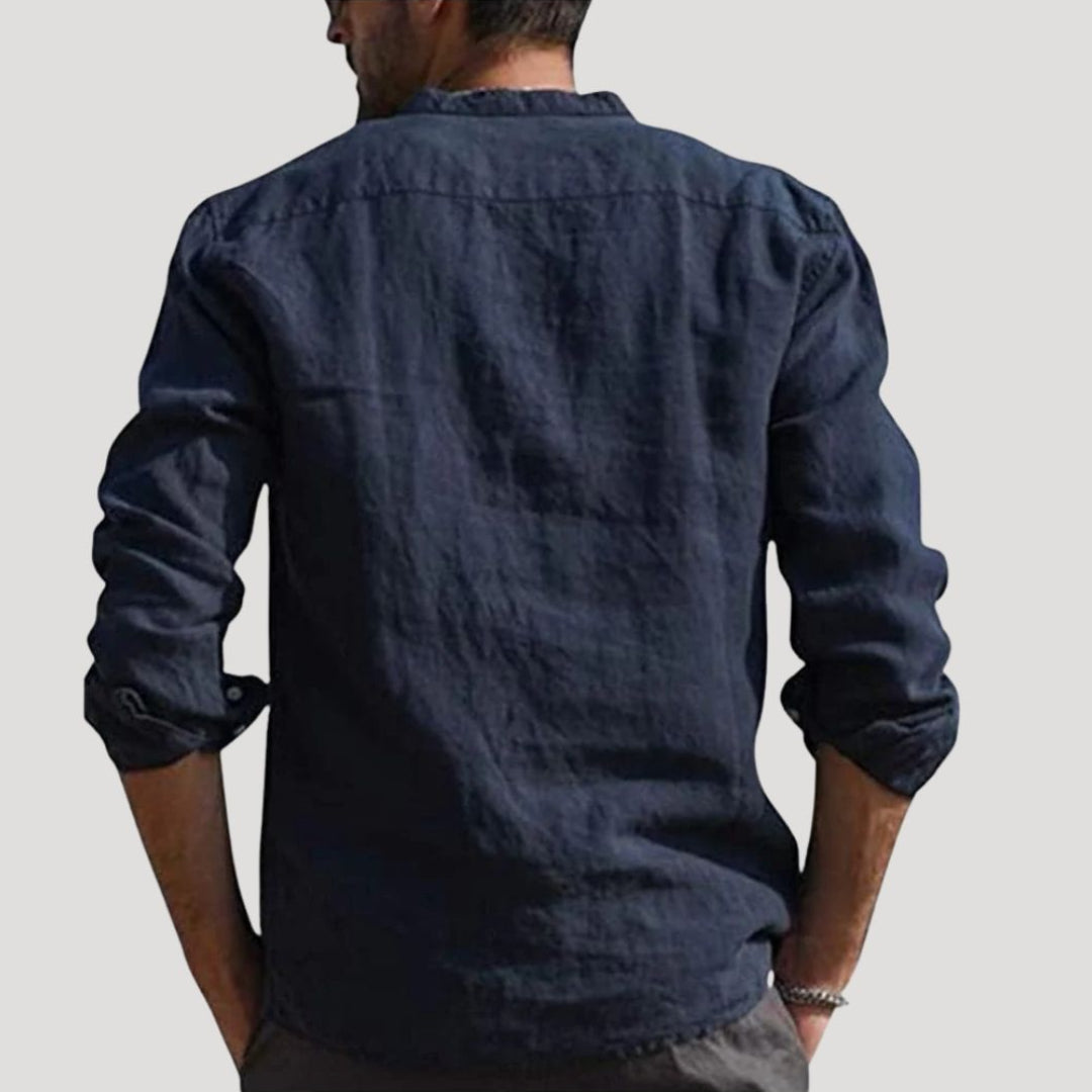 Kaelorix | Heren Linnen Overhemd met Grandad-Kraag – Lange Mouwen, Casual Zomer, Licht & Ademend
