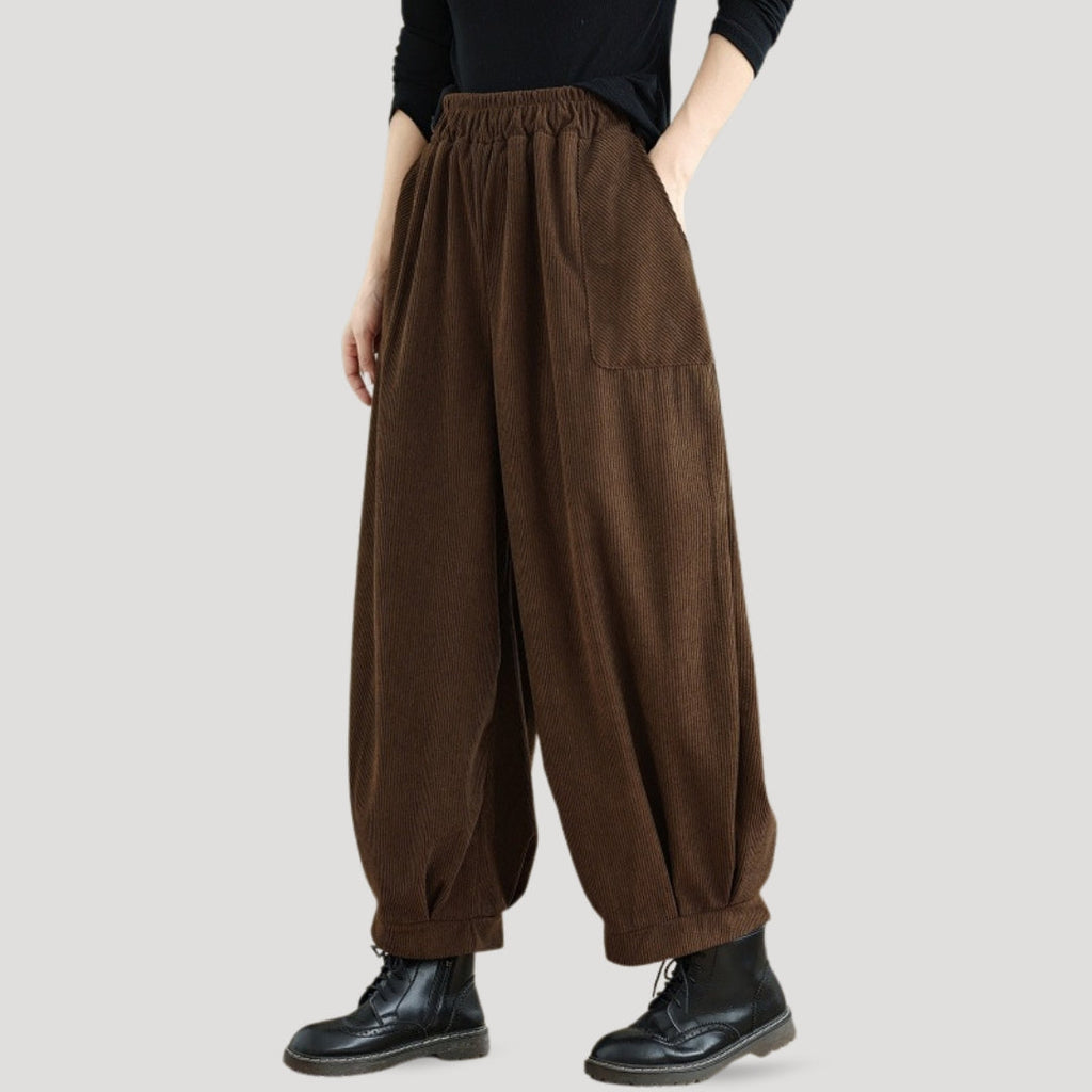 Ysolyn | Damesbroek met hoge taille en wijde pijpen van corduroy