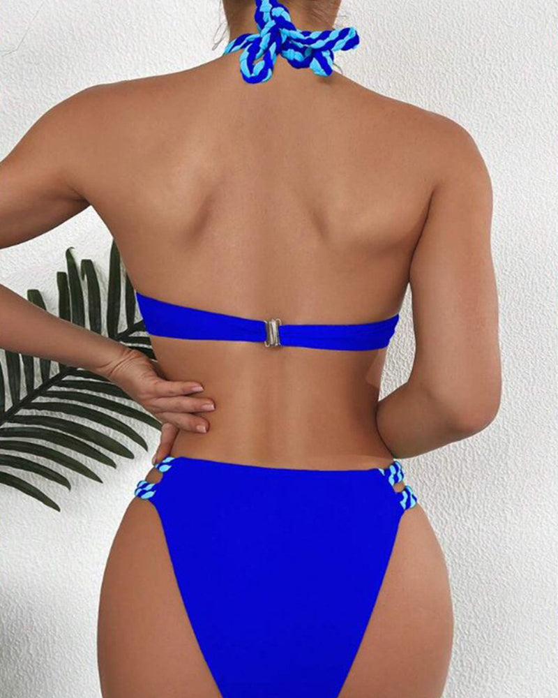 Cazelle | Halterbikini voor dames met kleurblokken – Tweedelig zwempak met hoge taille